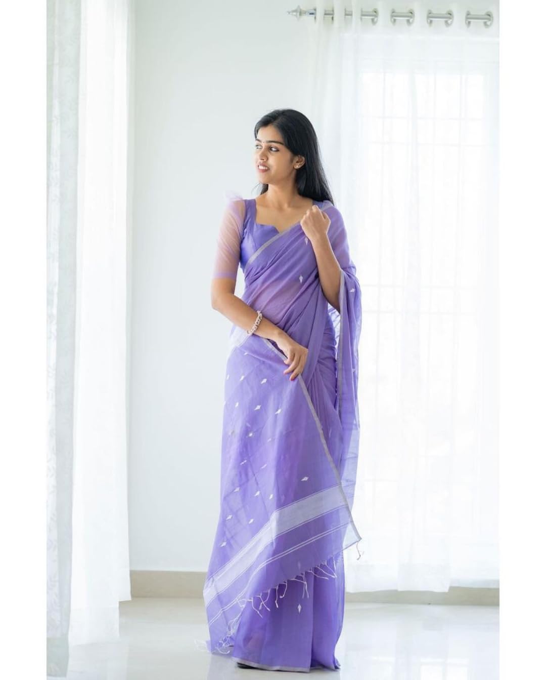 SGF11 Women's Kanjivaram Soft Cotton Linen Silk Saree With Blouse Piece