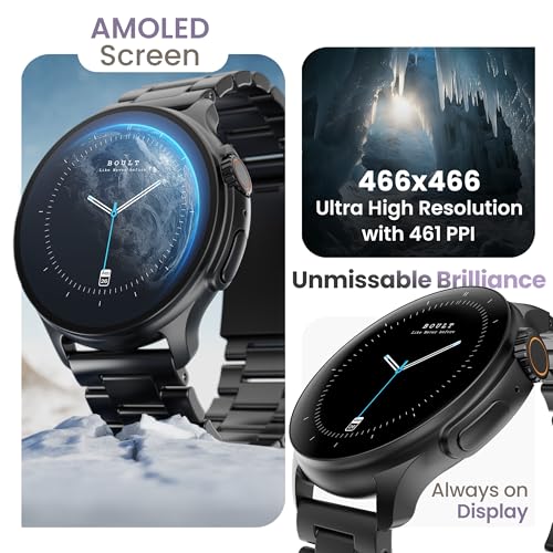 Boult Newly Launched Rover Pro Smart Watch 1.43'' AMOLED, Bluetooth Calling, IP68, Zinc Alloy Frame, 1000 Nits Brightness, AI Voice Assistant, SpO2 Monitoring, 120+ Sports Mode Smartwatch (Regal)