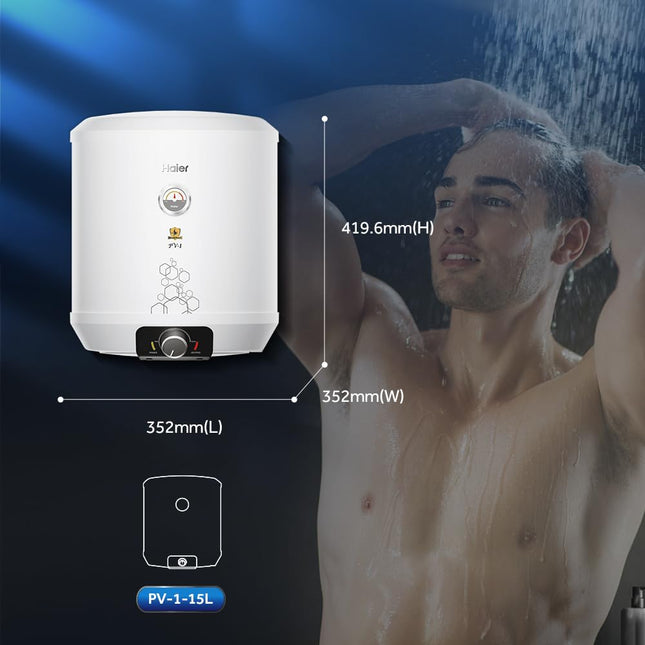 Haier Precis-Pro 15-L 5 Star Storage Wall Mount Water Heater(Geyser)With Pipe Free Installation,Shock Proof,Glasslined Tank,Abs Body,Temperature Indicator,8 Safety Levels,Suitable High Rise Buildings 