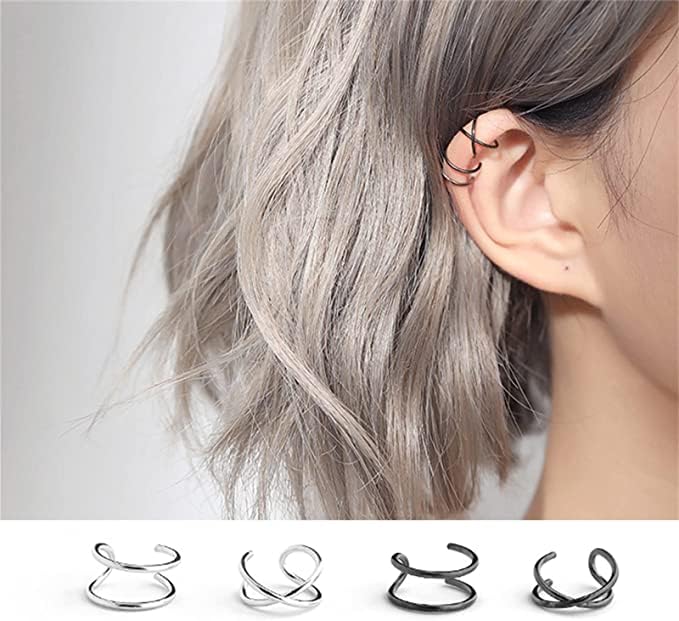 Shining Diva Fashion Latest Stylish 36 Pcs Combo Clip On Ear Cuff Earrings for Women Girls Men Punk Non-Piercing Cute Gold Silver Black Color Fake Cartilage Earrings