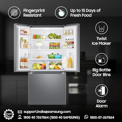 Samsung 550 L, Convertible, Digital Inverter, Frost Free French Door Refrigerator (RF57A5032S9/TL, Silver, Refined Inox) 