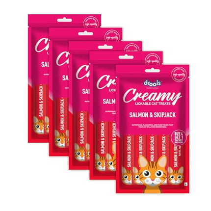 Drools Creamy Lickable Cat Treats Salmon & Skipjack 25Pcs, 375G Pack, All Life Stages