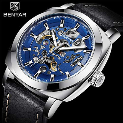 BENYAR Automatic Mechanical Skeleton Leather Strap Men's Watch