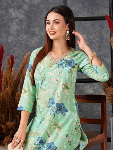 ANNI DESIGNER Women's Rayon Blend Printed Straight Kurta with Palazzo