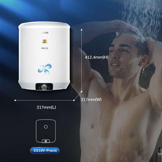 Haier Precis Water Geyser 10 Litre 5 Star Rated Water Heater|Pipe Free Installation Abs Body Temperature Control Shock Proof Glasslined Tank|8 Safety Levels|High Rise Compatible|Bacteria Proof System 