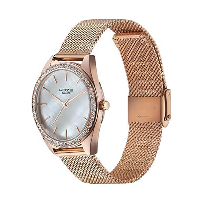 Sonata Poze Quartz White MOP Dial Rose Gold Metal Strap for Women-SP80078WM01WF