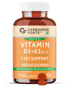 Carbamide Forte Vitamin D3 K2 | Vitamin D3 K2 Supplement for Bone & Heart Health | Vitamin D tablets with Vitamin K2 MK7 | Premium Vitamin D3 supplement with K2 for Wellness -120 Veg Tablets 