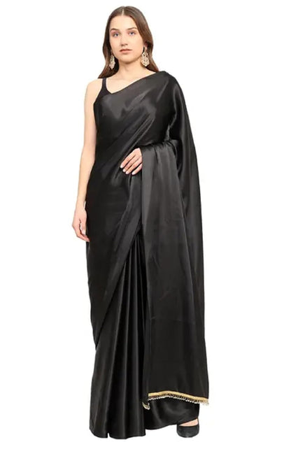 SATAZ Women's Ready to Wear Satin Silk One Minute Traditional Designer Saree With Unstiched Blouse And Waist Belt (Black)