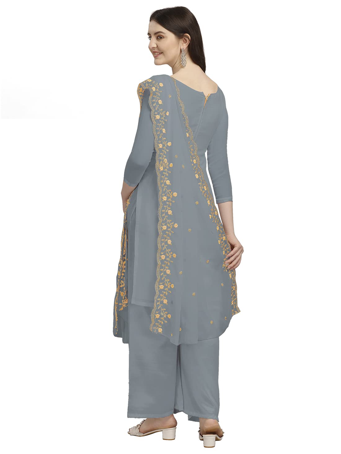 EthnicJunction Women's Georgette Embroidered Unstitched Salwar Suit Dress Material