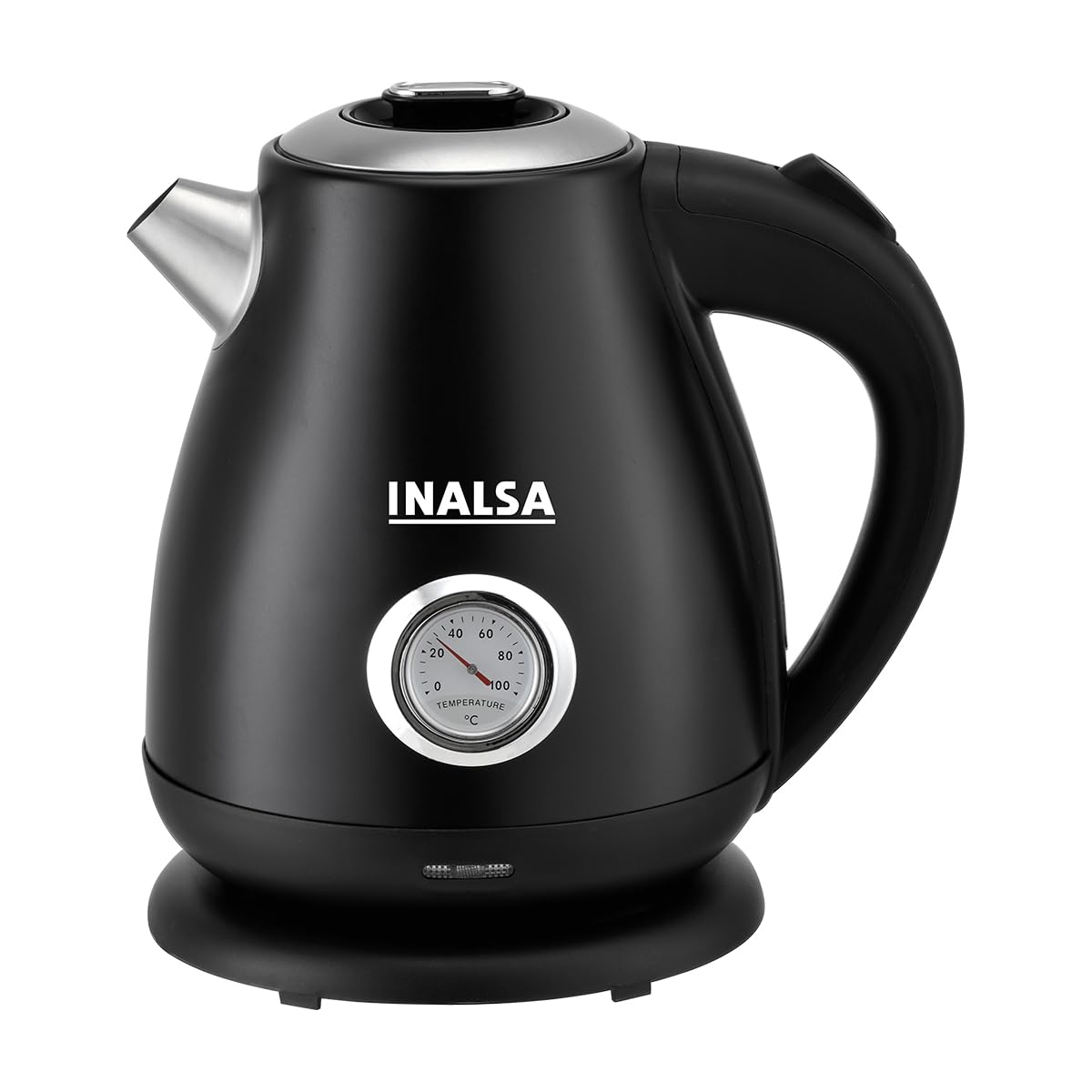 INALSA Premium English Finish Electric kettle|Analogue Temperature Display|2 Yr Warranty|Non Toxic SS Inner Body|Detachable Mesh Filter with Safety Cap (Callisto)