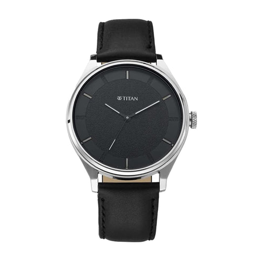 Titan Men's Minimalist Zen Analog Black Watch: Sleek Leather Strap with Contrast Hands-NS1802SL11