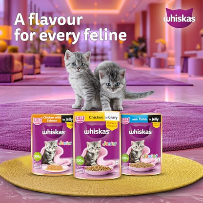 Whiskas Junior Kitten (2-12 Months) Wet Cat Food, Tuna in Jelly, 80 g, Hydrating Food Made With Real Fish, 100% Complete & Balanced Nutrition for Kittens