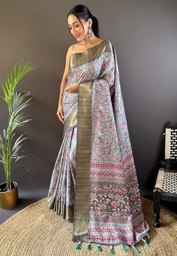 SGF11 Women's Kanjivaram Kalamkari Pure Soft Silk Printed Saree For Women's With Blouse Pieces