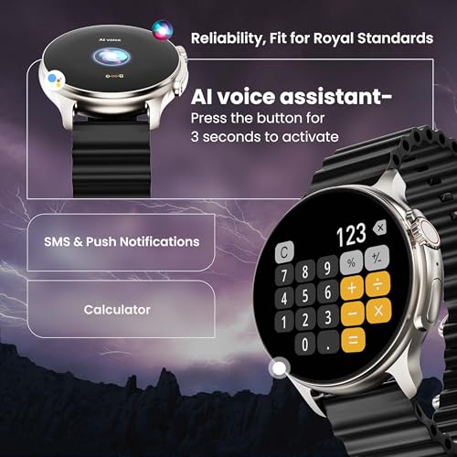 Boult Newly Launched Rover Pro Smart Watch 1.43'' AMOLED, Bluetooth Calling, IP68, Zinc Alloy Frame, 1000 Nits Brightness, AI Voice Assistant, SpO2 Monitoring, 120+ Sports Mode Smartwatch (Regal)