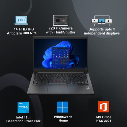 Lenovo ThinkPad E14 Intel Core i7 12th Gen 14" FHD IPS Thin and Light Laptop (16GB RAM/512GB SSD/Windows 11 Home/Office 2021/Backlit Keyboard/FPR/Black/1.59 kg), 21E3S05B00 