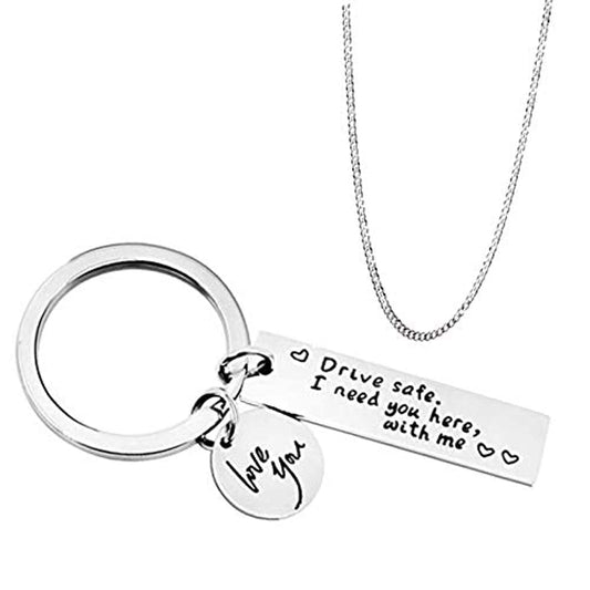 Yellow Chimes Drive Safe' Touching Message Keychain Pendant with Chain for Men and Women