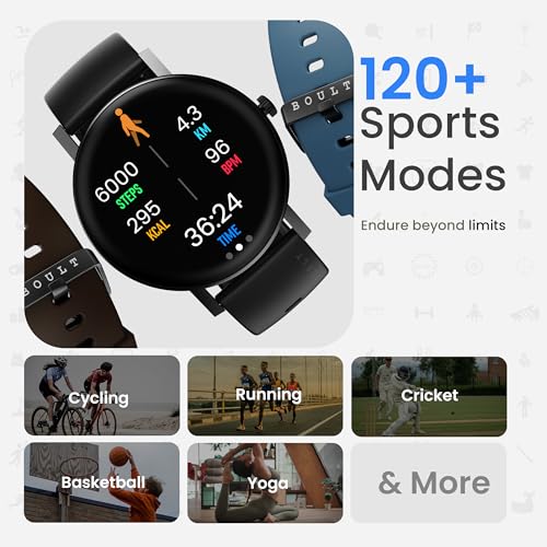 Boult Newly Launched Rover Pro Smart Watch 1.43'' AMOLED, Bluetooth Calling, IP68, Zinc Alloy Frame, 1000 Nits Brightness, AI Voice Assistant, SpO2 Monitoring, 120+ Sports Mode Smartwatch (Regal)