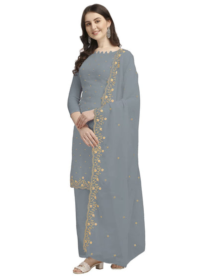 EthnicJunction Women's Georgette Embroidered Unstitched Salwar Suit Dress Material