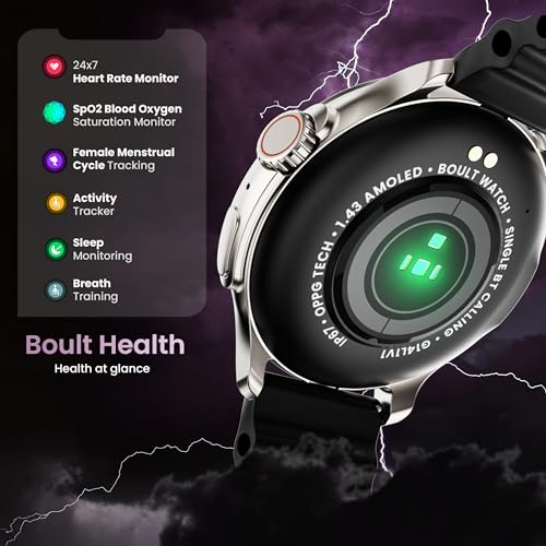 Boult Newly Launched Rover Pro Smart Watch 1.43'' AMOLED, Bluetooth Calling, IP68, Zinc Alloy Frame, 1000 Nits Brightness, AI Voice Assistant, SpO2 Monitoring, 120+ Sports Mode Smartwatch (Regal)