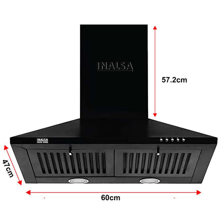 INALSA EKON 60cm 1100 m³/hr Pyramid Kitchen Chimney With Elegant Look|Push Button Control|Efficient Dual LED Lamps & Filterless|5 Year Warranty on Motor (Black)