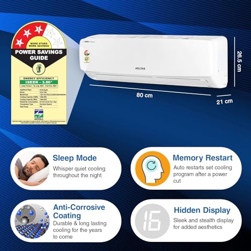 Voltas 1 ton 3 Star Inverter Split AC (Copper, 4-in-1 Adjustable Mode, Anti-dust Filter, 2024 Model, 123V CAE, White)