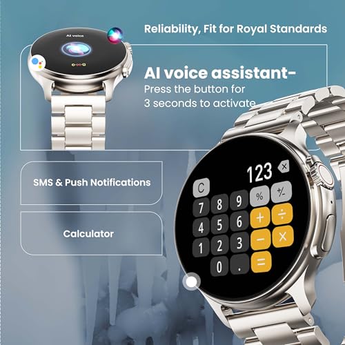 Boult Newly Launched Rover Pro Smart Watch 1.43'' AMOLED, Bluetooth Calling, IP68, Zinc Alloy Frame, 1000 Nits Brightness, AI Voice Assistant, SpO2 Monitoring, 120+ Sports Mode Smartwatch (Regal)