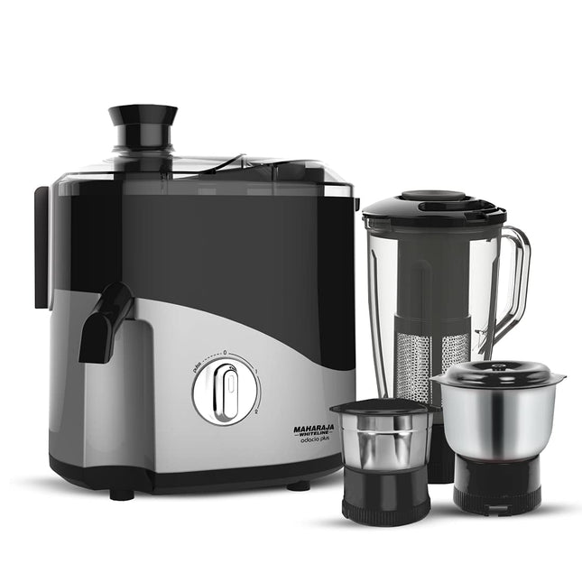 Maharaja Whiteline Plastic Odacio Plus 550 Watts Juicer Mixer Grinder With 3 Versatile Jars | Food Grade Safe | 2 Year Warranty (Black & Silver)