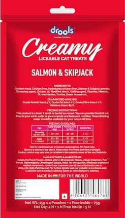 Drools Creamy Lickable Cat Treats Salmon & Skipjack 25Pcs, 375G Pack, All Life Stages