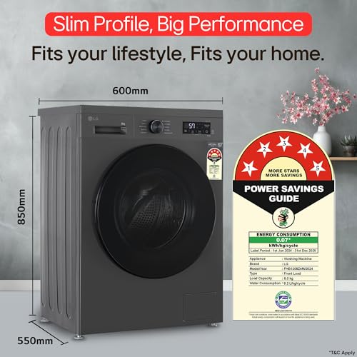 LG 9 Kg, 5 Star, AI Direct Drive Technology, Steam, 6 Motion DD & Wi-Fi Fully-Automatic Front Load Washing Machine (FHP1209Z5M, Intelligent & Convenient Fabric Care, Allergy Care, Middle Black)