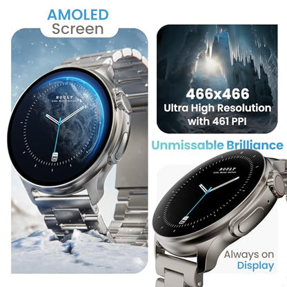 Boult Newly Launched Rover Pro Smart Watch 1.43'' AMOLED, Bluetooth Calling, IP68, Zinc Alloy Frame, 1000 Nits Brightness, AI Voice Assistant, SpO2 Monitoring, 120+ Sports Mode Smartwatch (Regal)