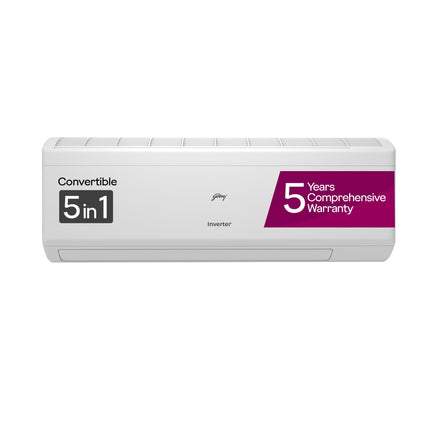 Godrej 1 Ton 5 Star, 5 Years Comprehensive Warranty, 5-in-1 Convertible Cooling, Inverter Split AC (2024 Model, Copper, Heavy-Duty Cooling at 52 Deg Celcius, AC 1T EI 12IINV5R32-WWR, White) 