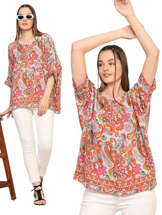 KE KANHA EXPORTS top Stylish Women Tops Multi-Neck Option-Round,v-Neck,Boat Neck Loose fit Variety of Sleeves Tops Boho Floral Western top fit to All Women Shape