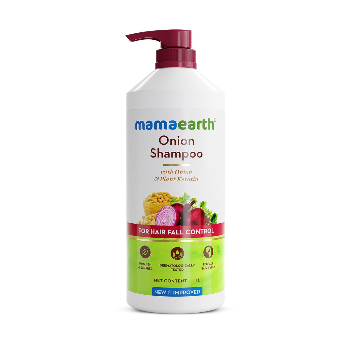 Mamaearth Onion Shampoo for Hair Growth and Hair Fall Control with Onion and Plant Keratin | Reduces Hair Fall | Strengthens & Smoothens Hair | 1L