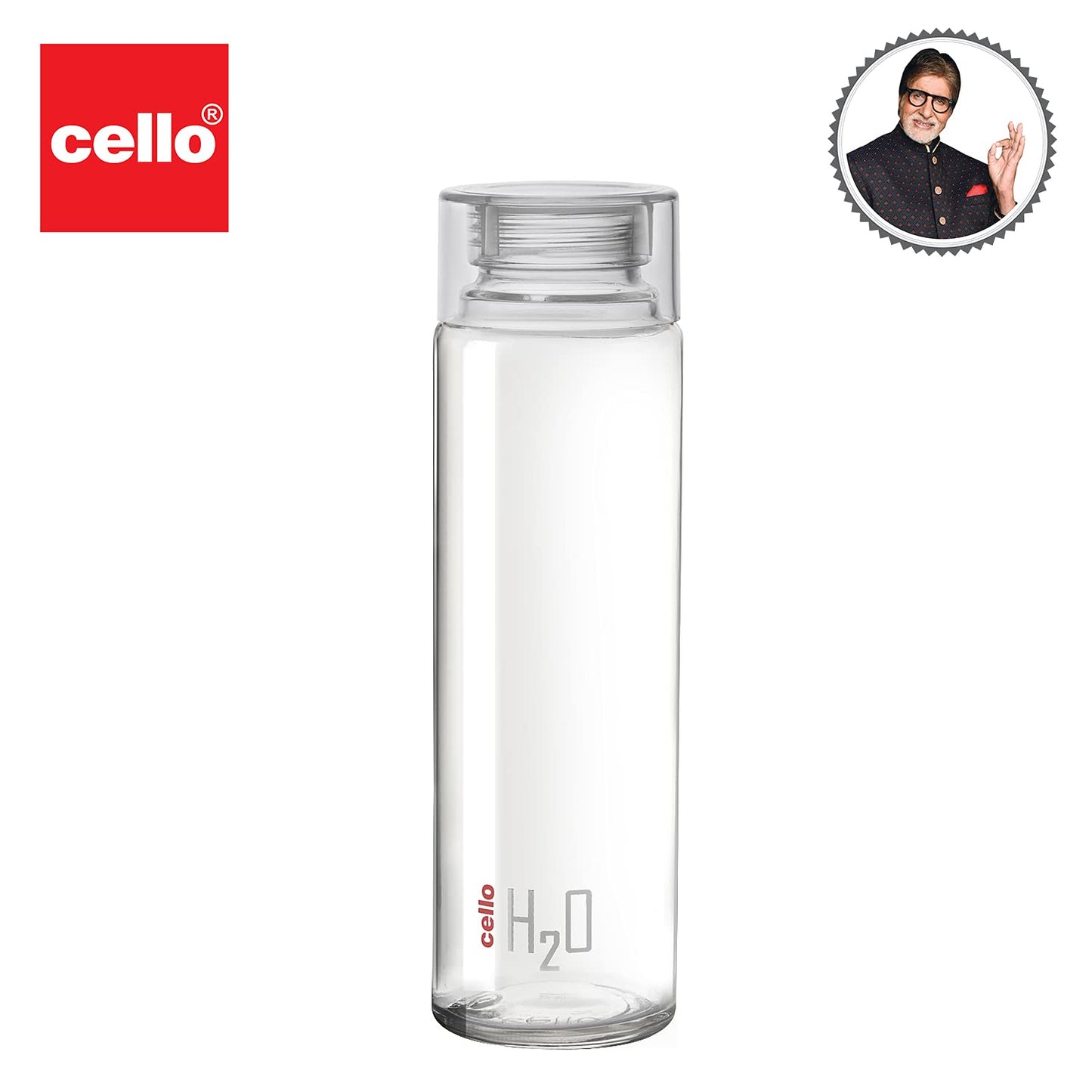 Cello H2O Glass Fridge Water Bottle with Plastic Cap | Leak Proof & Break-Proof | Wide Mouth & Easy to Clean | Best Usage for Office/School/College | 920ml | Red