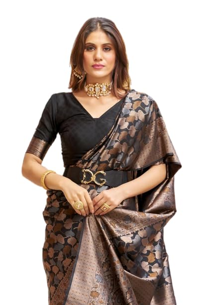 SWORNOF Womens Kanjivaram Silk Saree with Zari Woven Saree With Blouse Piece