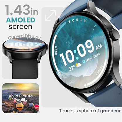 Boult Newly Launched Rover Pro Smart Watch 1.43'' AMOLED, Bluetooth Calling, IP68, Zinc Alloy Frame, 1000 Nits Brightness, AI Voice Assistant, SpO2 Monitoring, 120+ Sports Mode Smartwatch (Regal)