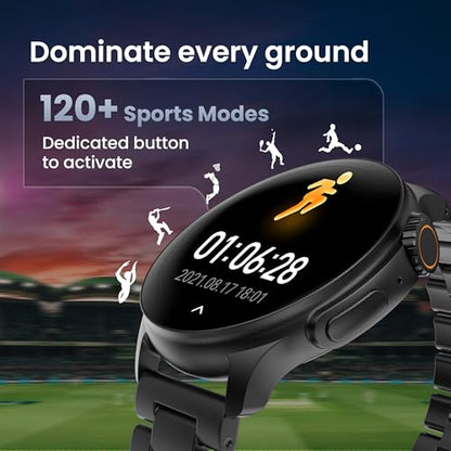 Boult Newly Launched Rover Pro Smart Watch 1.43'' AMOLED, Bluetooth Calling, IP68, Zinc Alloy Frame, 1000 Nits Brightness, AI Voice Assistant, SpO2 Monitoring, 120+ Sports Mode Smartwatch (Regal)