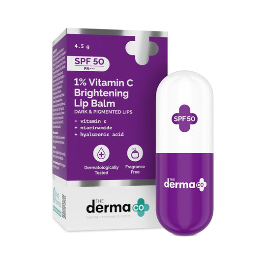 The Derma Co 1% Vitamin C Brightening Lip Balm with SPF 50 PA +++ I With Niacinamide & Hyaluronic Acid I Reduce Lip Pigmentation| Protects From Sun Damage| For Dark, Pigmented, Dry Lips- 4.5gm