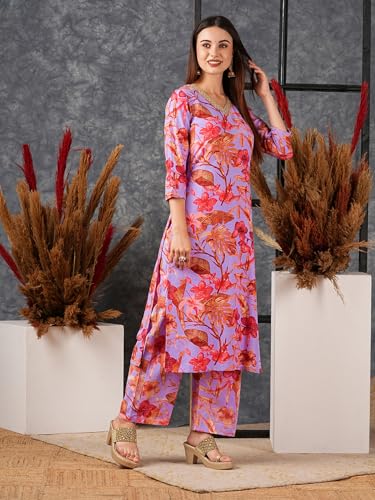 ANNI DESIGNER Women's Rayon Blend Printed Straight Kurta with Palazzo