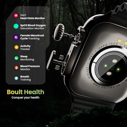 Boult Newly Launched Crown Smart Watch 1.95'' Display, Bluetooth Calling, Working Crown, Zinc Alloy Frame, 900 Nits Brightness, AI Voice Assistant, SpO2 Monitoring, 100+ Sports Mode (Black) 