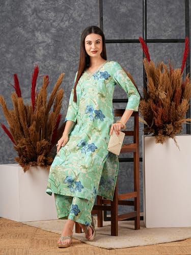 ANNI DESIGNER Women's Rayon Blend Printed Straight Kurta with Palazzo