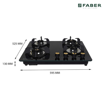 Faber Hob 4 Burner | Auto-Ignition | Spillage Proof | HOB SUPERIA HT764 BR AI | Concealed Chamber | Metal Knobs | Pan Support | Black Glass Finish |5 Yr Warranty on Burner & Glass | 1 Yr comprehensive