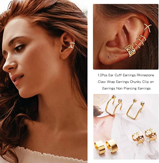 Shining Diva Fashion Latest Stylish 36 Pcs Combo Clip On Ear Cuff Earrings for Women Girls Men Punk Non-Piercing Cute Gold Silver Black Color Fake Cartilage Earrings