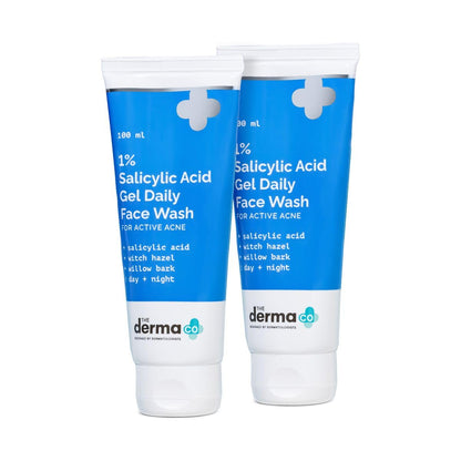 The Derma Co 1% Salicylic Acid Gel Face Wash with Salicylic Acid & Witch Hazel for Active Acne - 100 ml