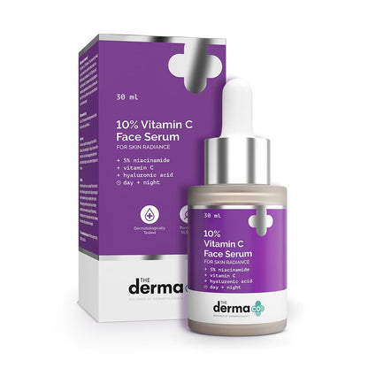 The Derma Co 10% Vitamin C Face Serum I With Vitamin C, 5% Niacinamide & Hyaluronic Acid I For Skin Radiance I Day + Night Regimen | Suitable For All Skin Types | 30ml