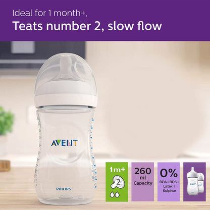 Philips Avent Natural Baby Feeding Bottle | No.1 Brand Recommended by Moms Worldwide | Ideal for 1 months+| Natural Response Technology Mimics Breastfeeding | Uniquely Designed Nipple releases milk only when baby drinks | Pack of 2| SCY903/02