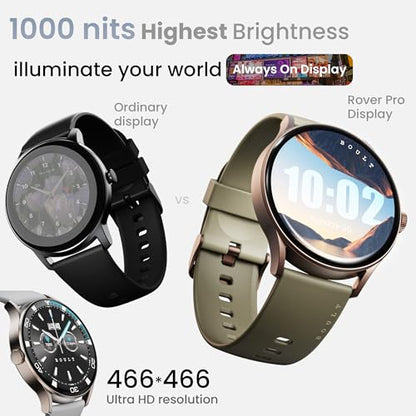 Boult Newly Launched Rover Pro Smart Watch 1.43'' AMOLED, Bluetooth Calling, IP68, Zinc Alloy Frame, 1000 Nits Brightness, AI Voice Assistant, SpO2 Monitoring, 120+ Sports Mode Smartwatch (Regal)