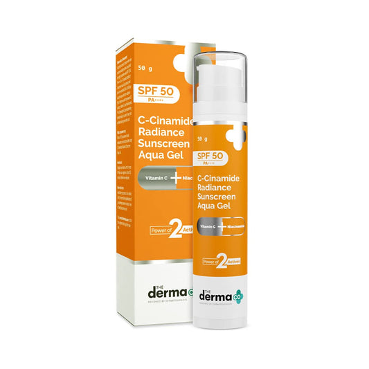 The Derma Co C-Cinamide Sunscreen For All Skin Types Spf 50 Aqua Gel, With Vitamin C & Niacinamide, Pa++++, Lightweight, No White Cast For Sun Protection & Glowing Skin - 50Gm, Pack Of 1