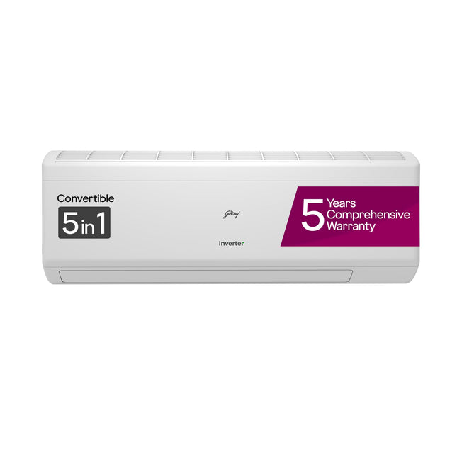 Godrej 1.5 Ton 5 Star, 5 Years Comprehensive Warranty, 5-In-1 Convertible Cooling, Inverter Split AC (Copper, Heavy Duty Cooling at 52°C, 2024 Model, AC 1.5T EI 18IINV5R32 WYS, White) 