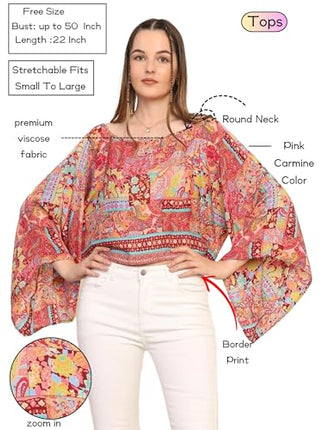 KE KANHA EXPORTS top Stylish Women Tops Multi-Neck Option-Round,v-Neck,Boat Neck Loose fit Variety of Sleeves Tops Boho Floral Western top fit to All Women Shape